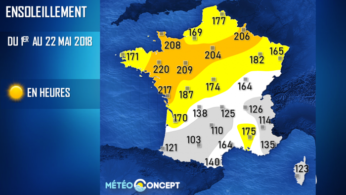 Illustration de l'actualité Carte de l'ensoleillement du 1er au 22 mai 2018