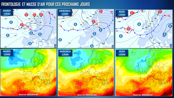 Illustration de l'actualité Cartes techniques et de masse d'air à 3 jours