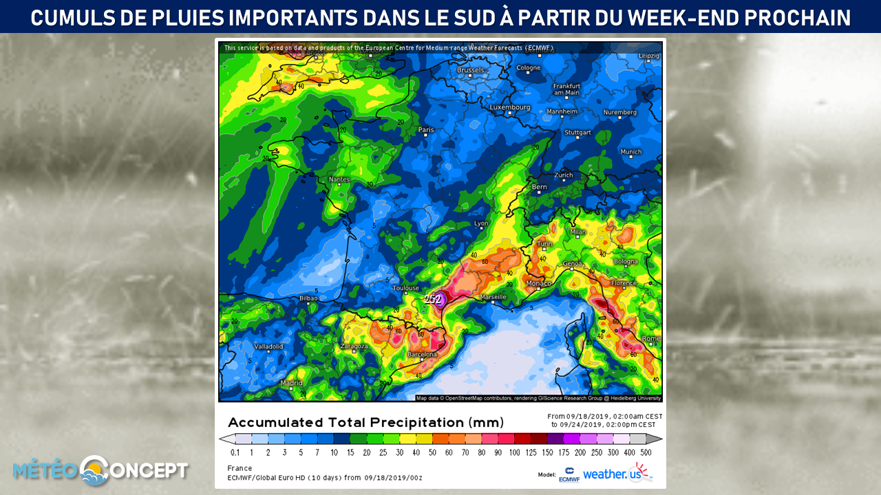 Illustration de l'actualité Des cumuls de pluie importants sont à prévoir le week-end prochain dans le sud !