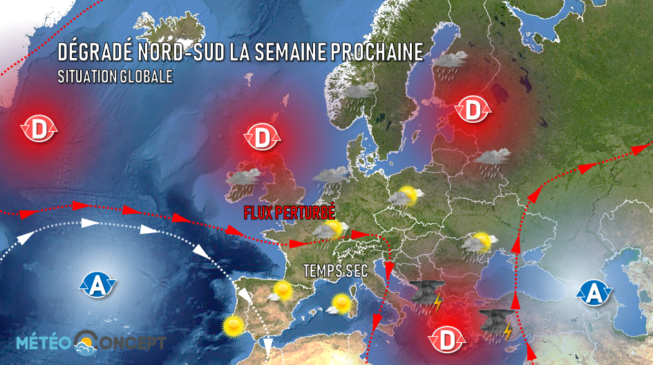 Illustration de l'actualité Dégradé entre le nord et le sud la semaine prochaine