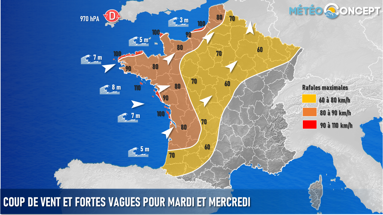 Illustration de l'actualité Avis de coup de vent et de fortes vagues sur l'ouest et le nord-ouest