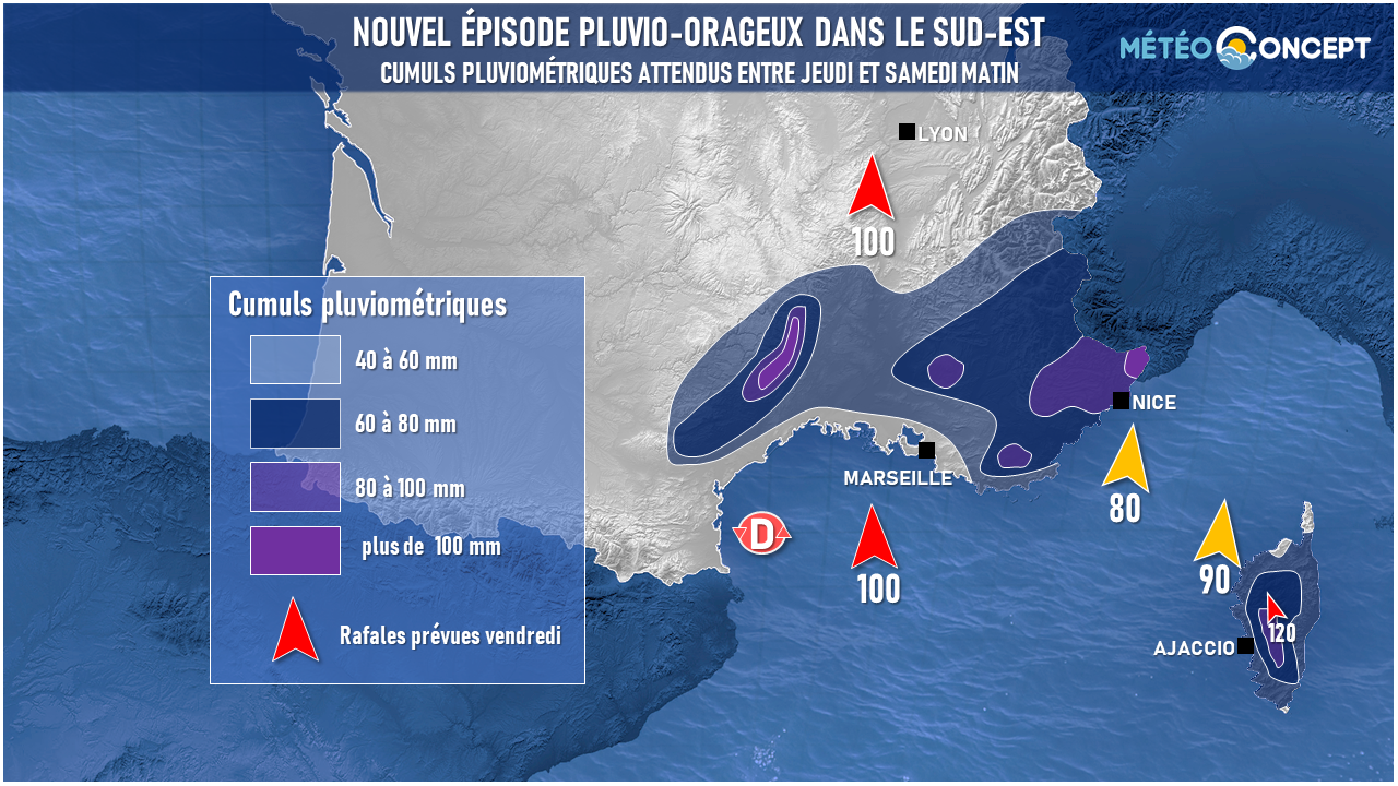 Illustration de l'actualité Le sud-est à nouveau concerné par des pluies très abondantes, un risque de crues et du vent fort