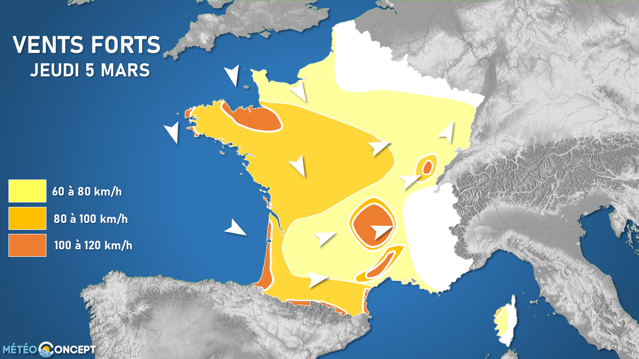 Illustration de l'actualité Réactualisation de la carte du vent pour ce jeudi 5 mars