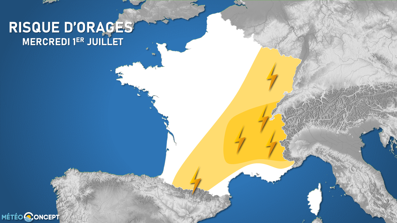 Illustration de l'actualité Risque d'orages forts mercredi entre le Massif-Central et les Alpes