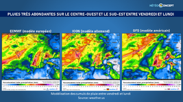 Illustration de l'actualité Des pluies très abondantes sont attendues ce week-end sur la France